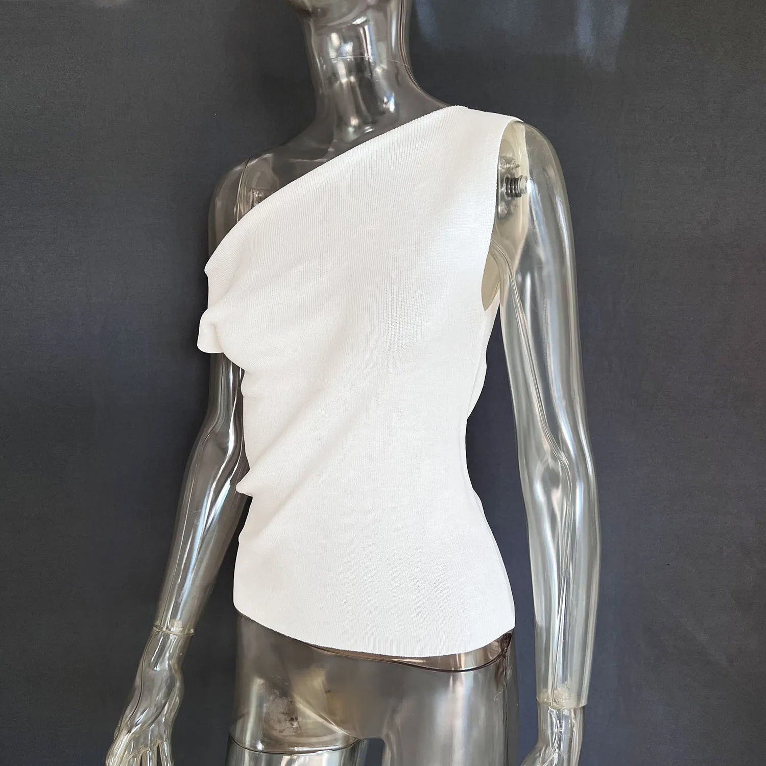 Skew Collar Sleeveless Crop Tops Solid Backless Tank Tops Casual Basics Tops Vest Mssza