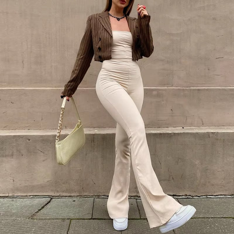 Skinny Hollow Bandage Overalls Stretch Bodycon Jumpsuit Mssza