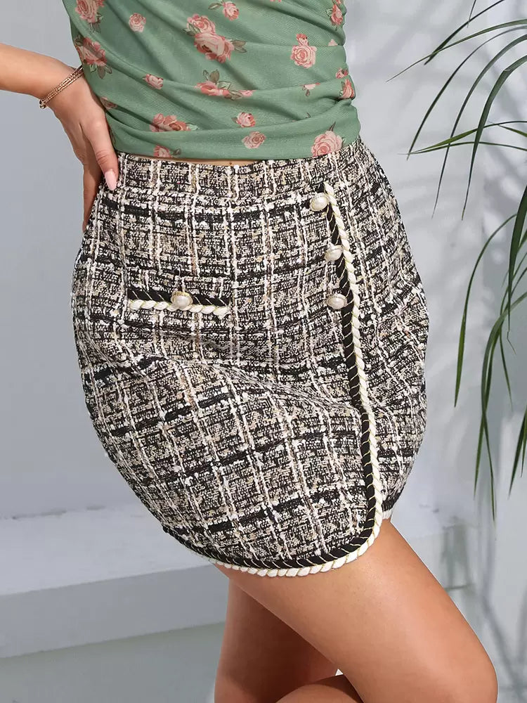 Skirts Polyester Raised Waist Casual Asymmetrical Plaid Short Bottoms Mssza