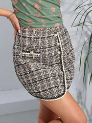 Skirts Polyester Raised Waist Casual Asymmetrical Plaid Short Bottoms Mssza