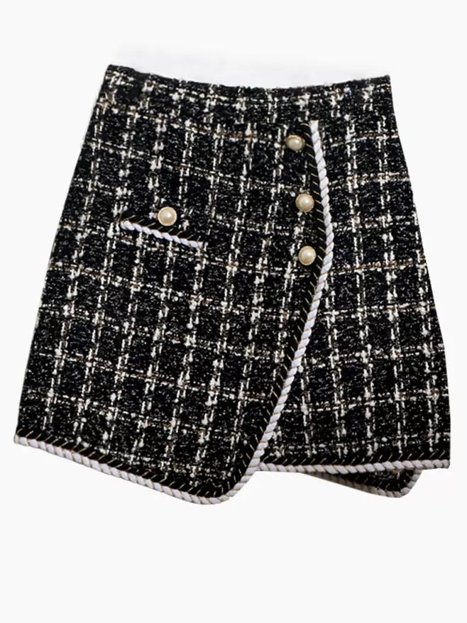 Skirts Polyester Raised Waist Casual Asymmetrical Plaid Short Bottoms Mssza