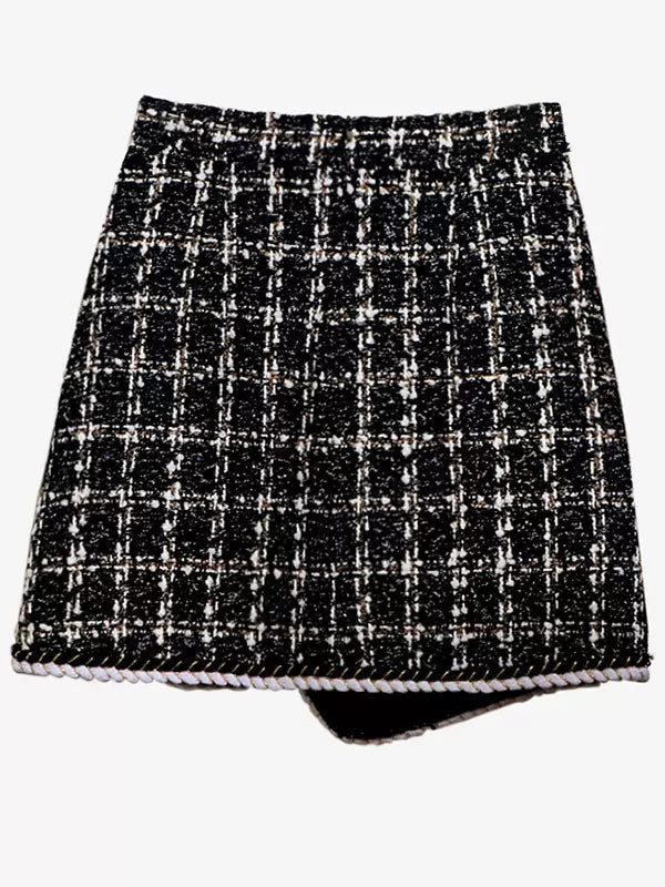 Skirts Polyester Raised Waist Casual Asymmetrical Plaid Short Bottoms Mssza