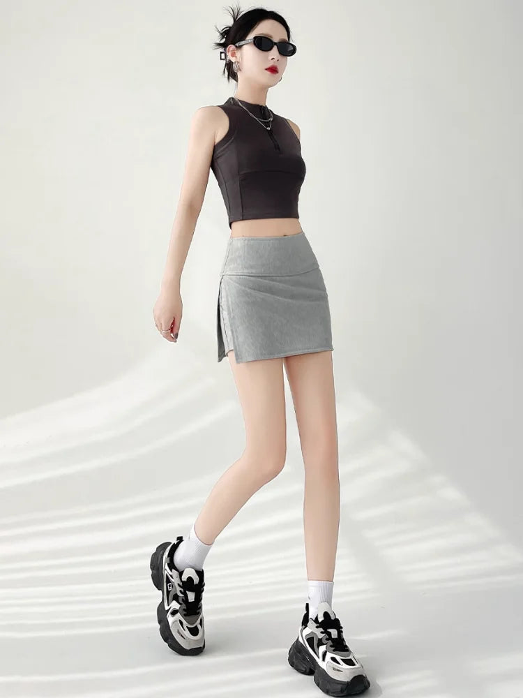 Skirts Side-slit Light Leakage High Waist Slim Hip-covering Casual Mssza