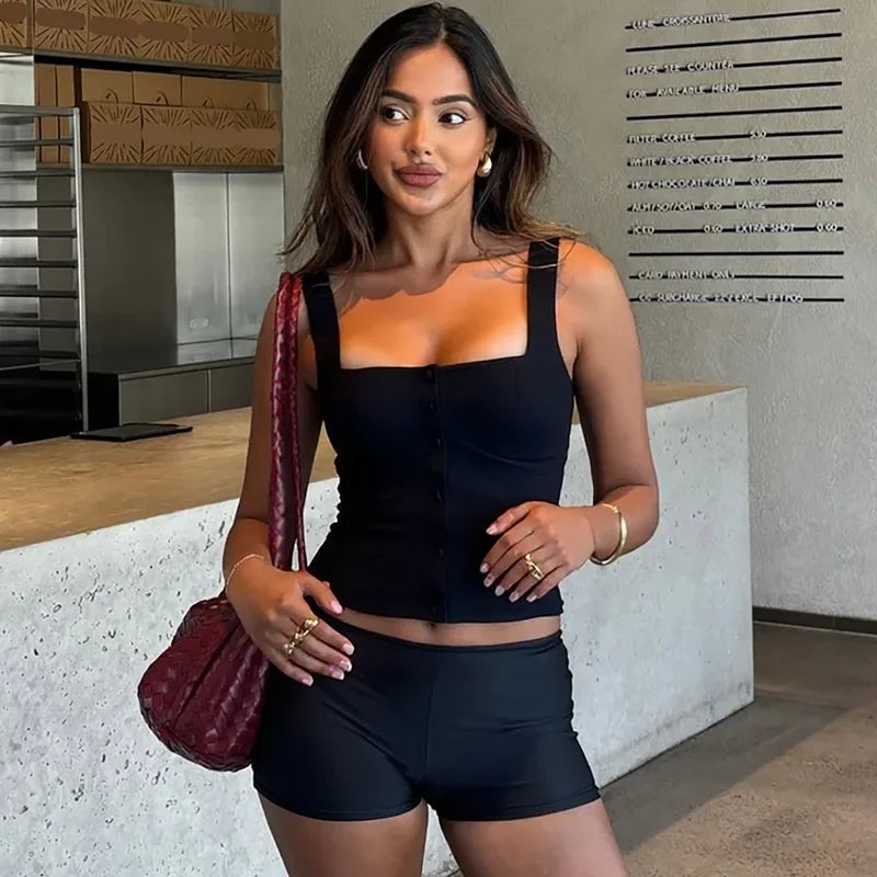 Casual Sleeveless Button Backless High Street Party Camis Top Mssza