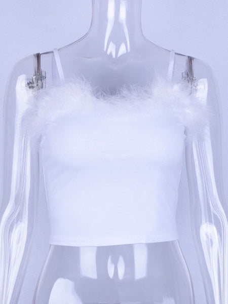 Sleeveless Cotton Blend Fur Edge Vest Top Mssza