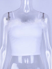 Sleeveless Cotton Blend Fur Edge Vest Top Mssza