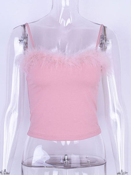 Sleeveless Cotton Blend Fur Edge Vest Top Mssza