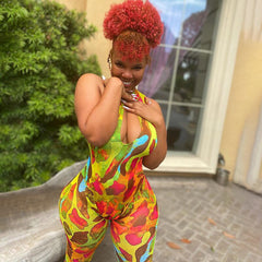 Sleeveless Hole Print Bodycon Jumpsuit Mssza