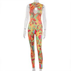 Sleeveless Hole Print Bodycon Jumpsuit Mssza