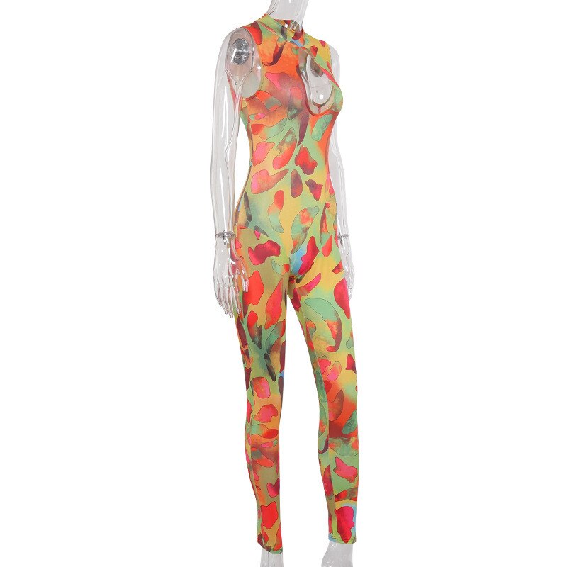 Sleeveless Hole Print Bodycon Jumpsuit Mssza