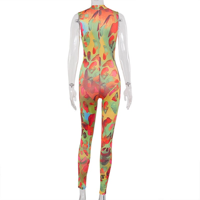Sleeveless Hole Print Bodycon Jumpsuit Mssza