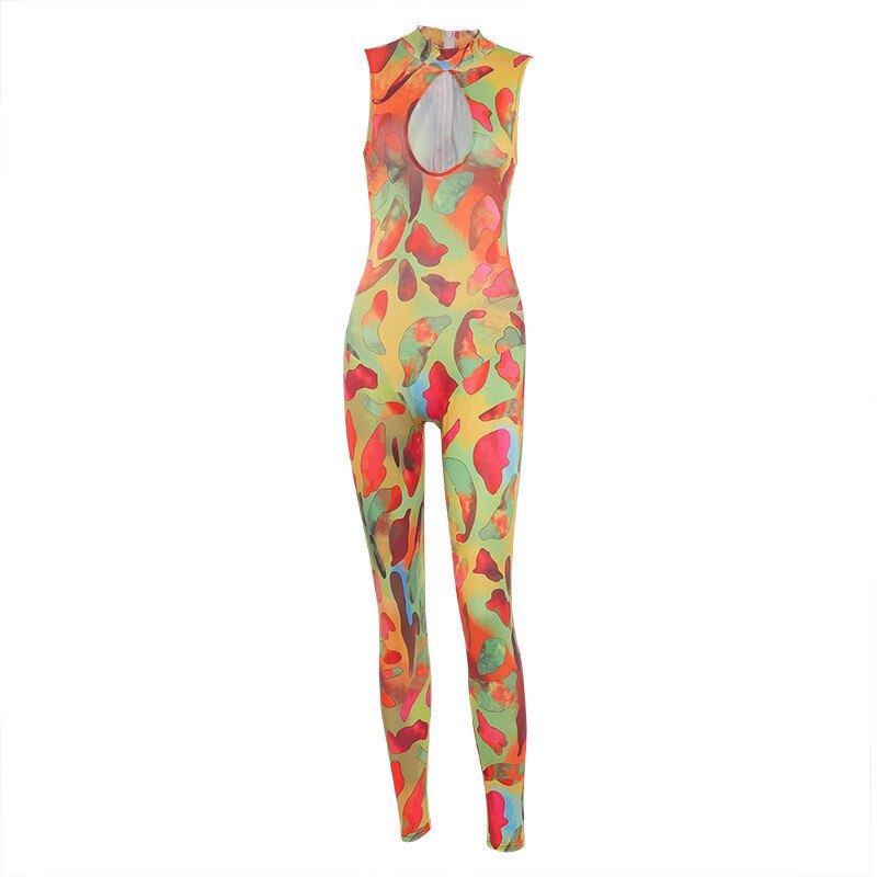 Sleeveless Hole Print Bodycon Jumpsuit Mssza