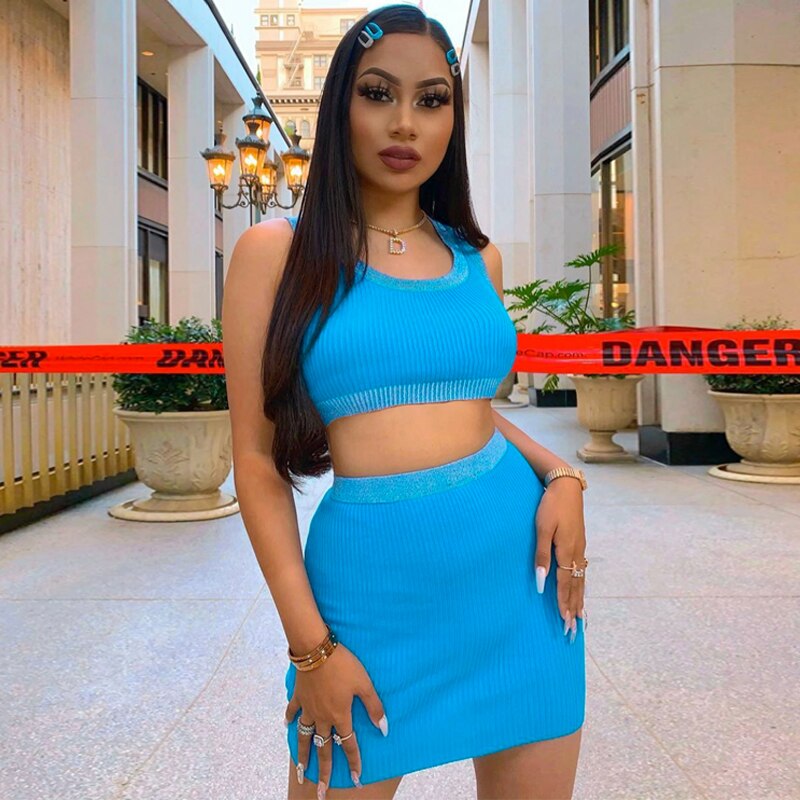 Sleeveless Crop Tops Mini Skirt 2 Pieces Set Mssza