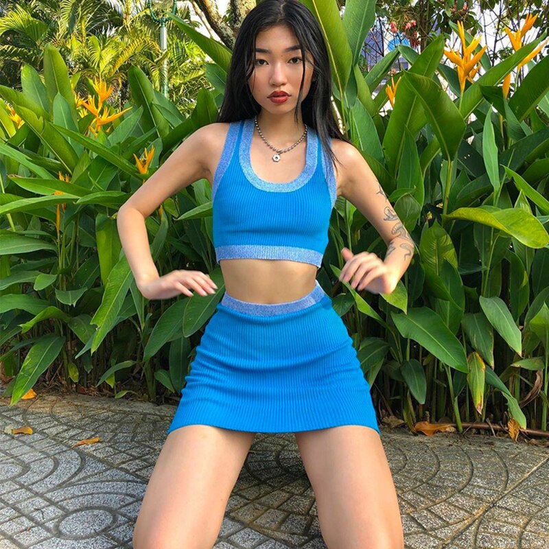 Sleeveless Crop Tops Mini Skirt 2 Pieces Set Mssza
