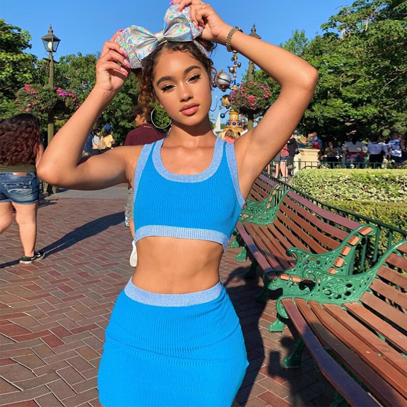 Sleeveless Crop Tops Mini Skirt 2 Pieces Set Mssza