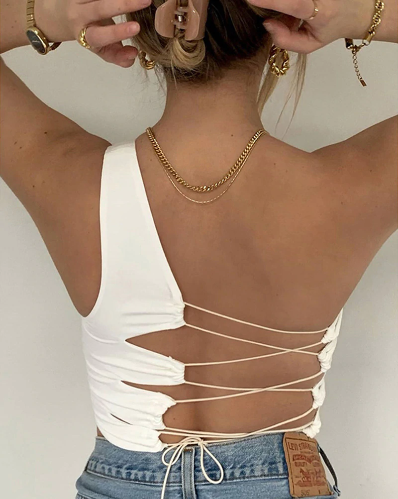 Sleeveless Slim Asymmetrical Solid Tank Top Mssza