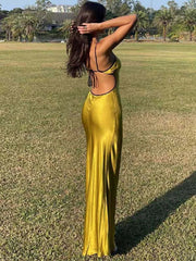 Sleeveless Slips Backless Patchwork Lace Up Cut Out Elegant  Gorgeous Stylish Fashionable Maxi Dress Mssaz Desses