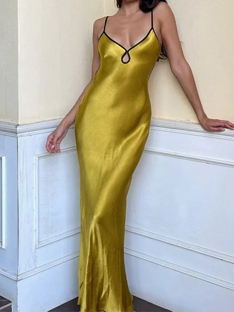 Sleeveless Slips Backless Patchwork Lace Up Cut Out Elegant  Gorgeous Stylish Fashionable Maxi Dress Mssaz Desses