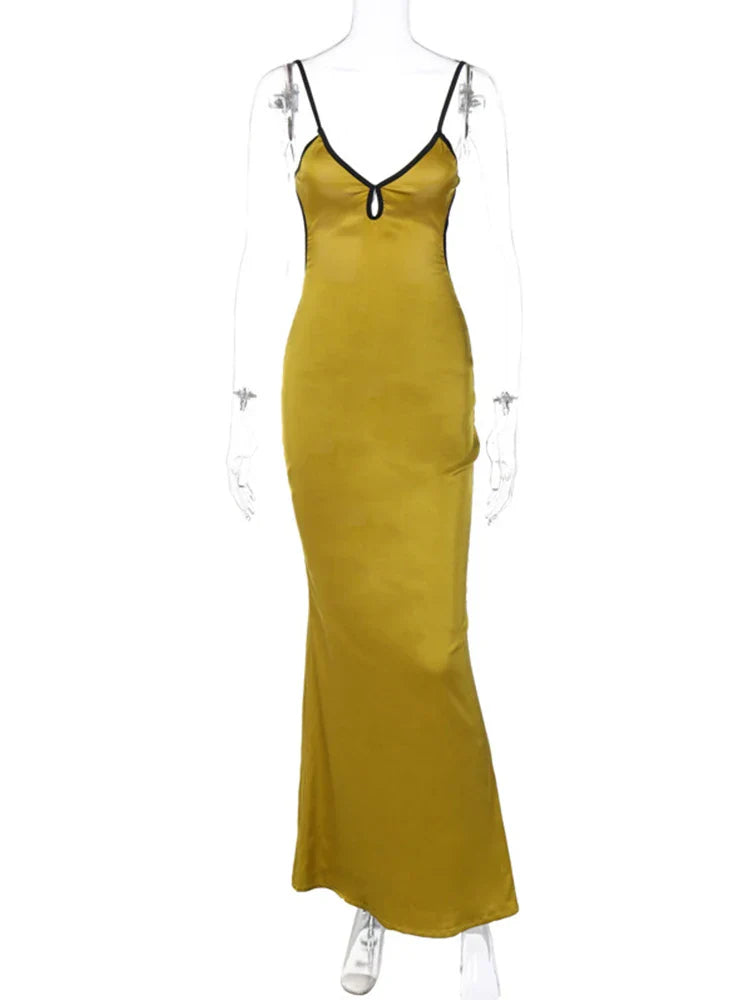 Sleeveless Slips Backless Patchwork Lace Up Cut Out Elegant  Gorgeous Stylish Fashionable Maxi Dress Mssaz Desses