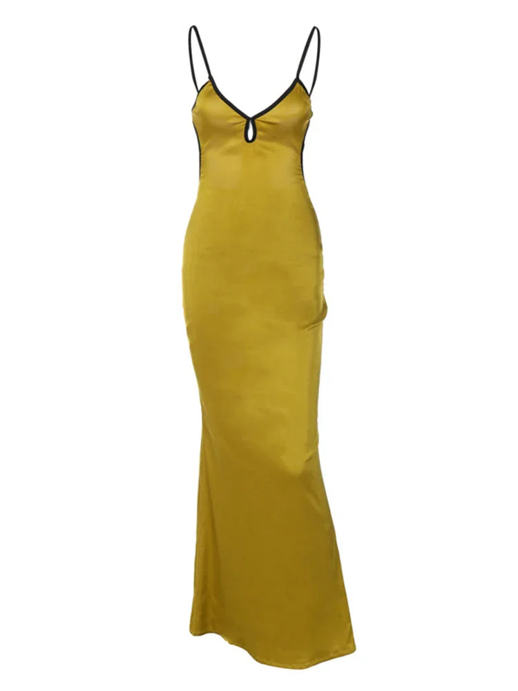 Sleeveless Slips Backless Patchwork Lace Up Cut Out Elegant  Gorgeous Stylish Fashionable Maxi Dress Mssaz Desses