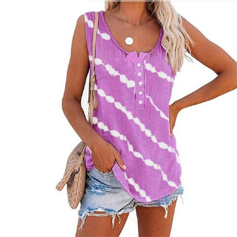 Sleeveless Stripe Print T-Shirt Mssza