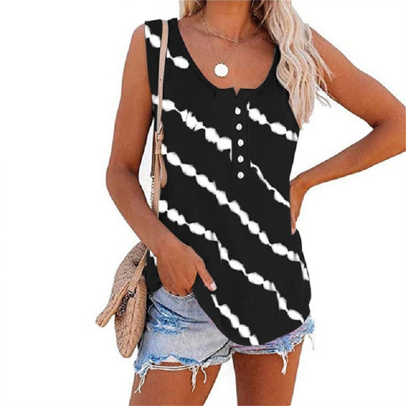 Sleeveless Stripe Print T-Shirt Mssza