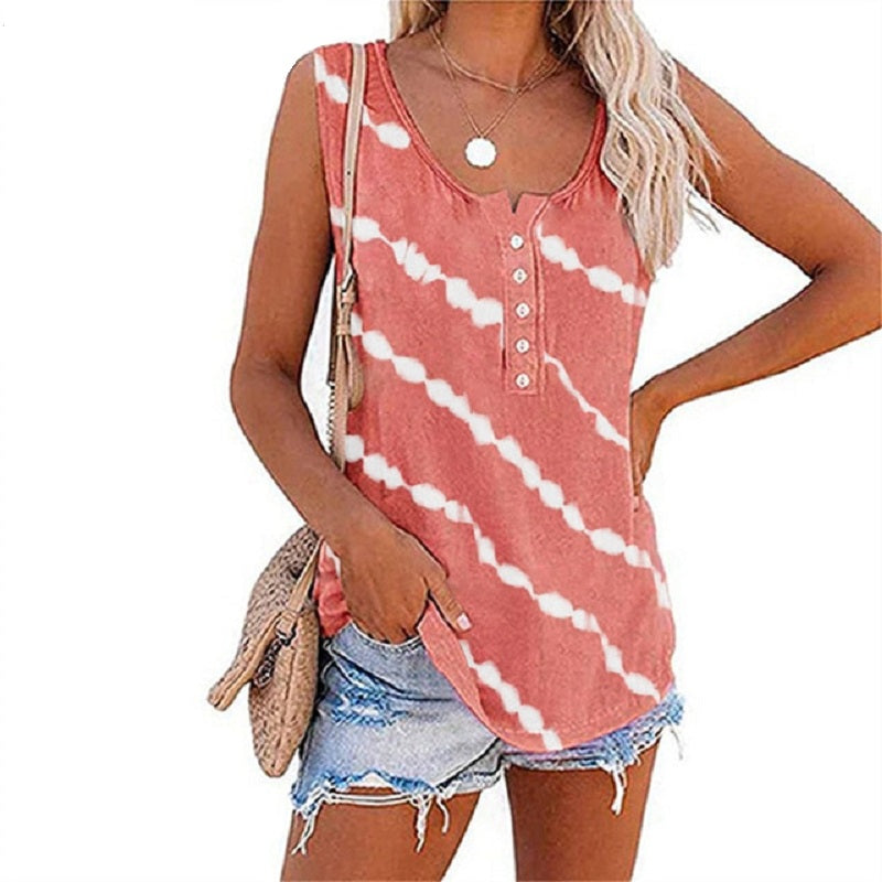 Sleeveless Stripe Print T-Shirt Mssza