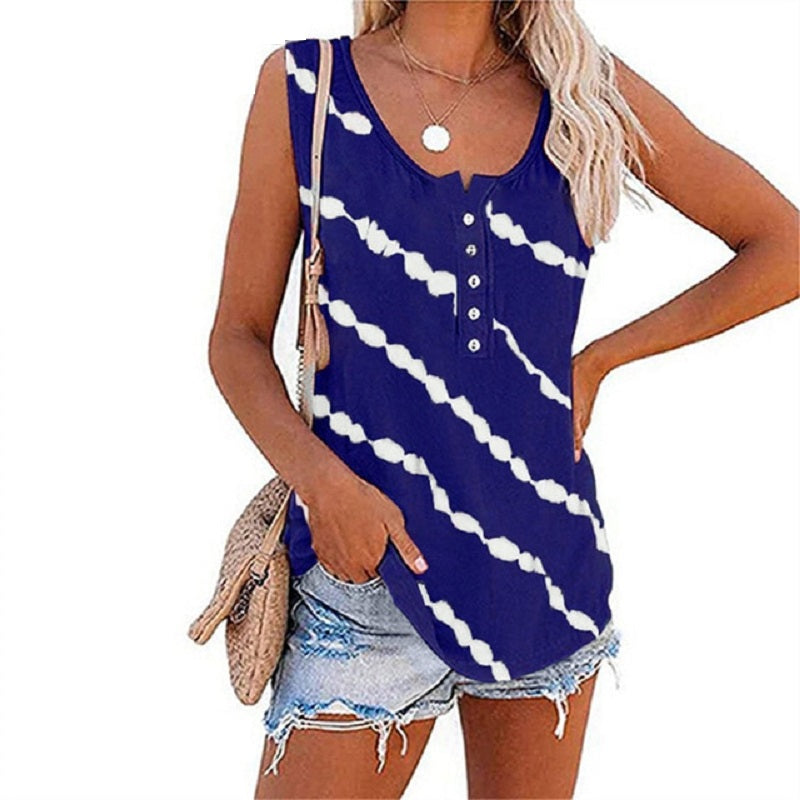 Sleeveless Stripe Print T-Shirt Mssza