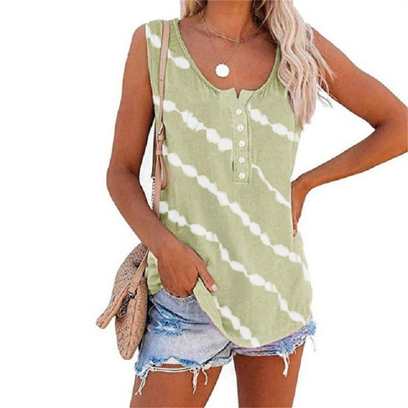 Sleeveless Stripe Print T-Shirt Mssza