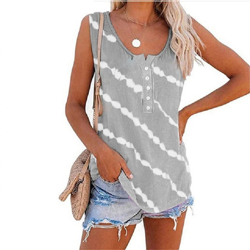 Sleeveless Stripe Print T-Shirt Mssza