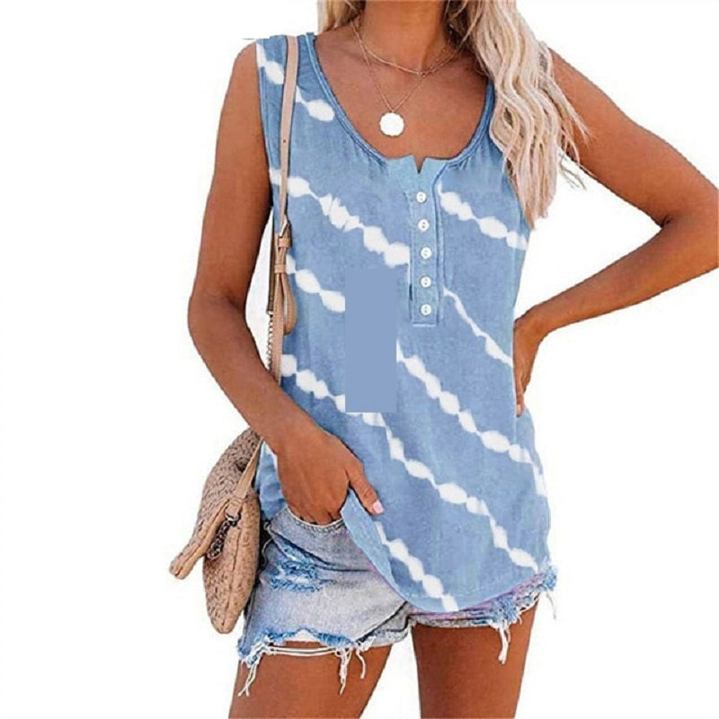 Sleeveless Stripe Print T-Shirt Mssza
