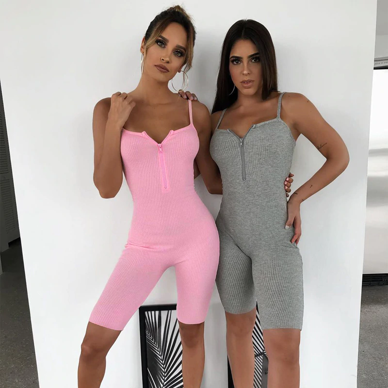 Sleeveless Zipped Bodycon Playsuit Mssza