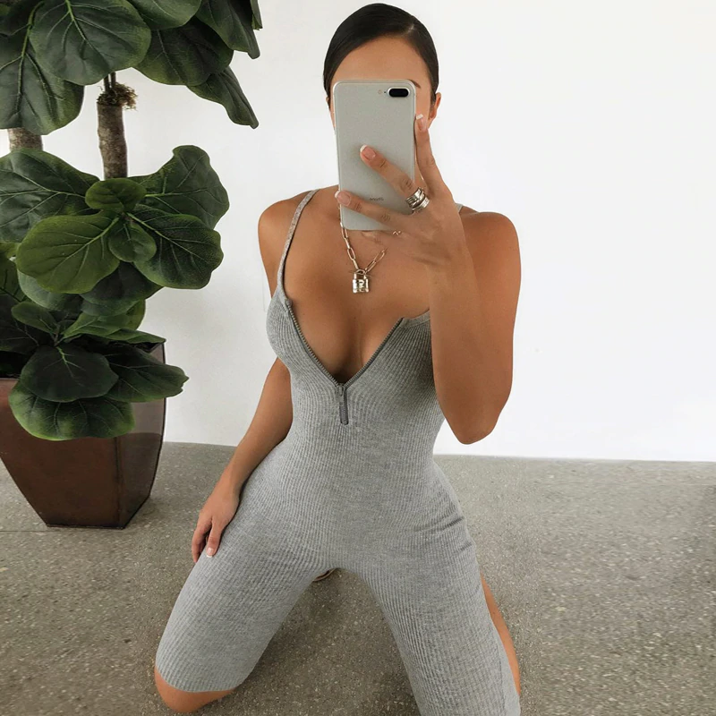 Sleeveless Zipped Bodycon Playsuit Mssza