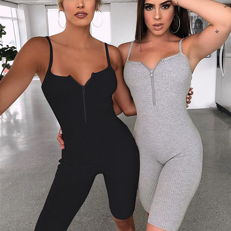 Sleeveless Zipped Bodycon Playsuit Mssza