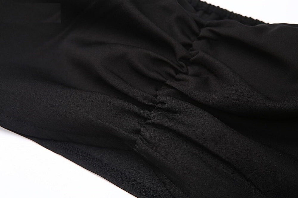 Slim Square Collar Pleated Casual Streetwear Tees Mssza