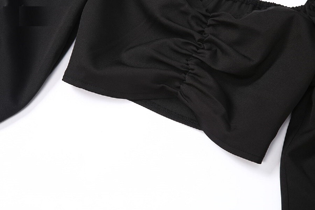 Slim Square Collar Pleated Casual Streetwear Tees Mssza