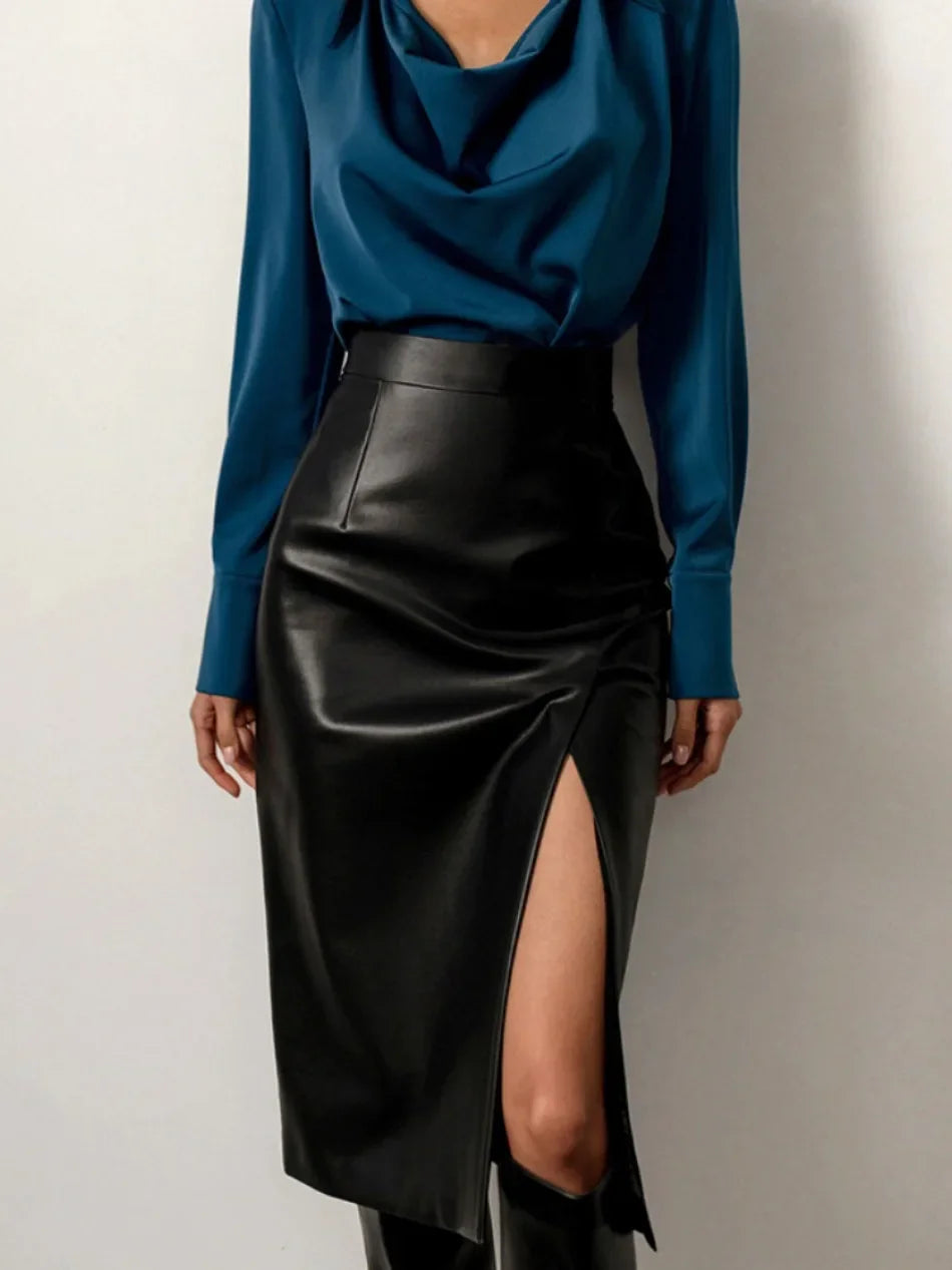 Slit High Waist Office Lady Elegance Pencil Solid Elegant Midi Skirts Mssza