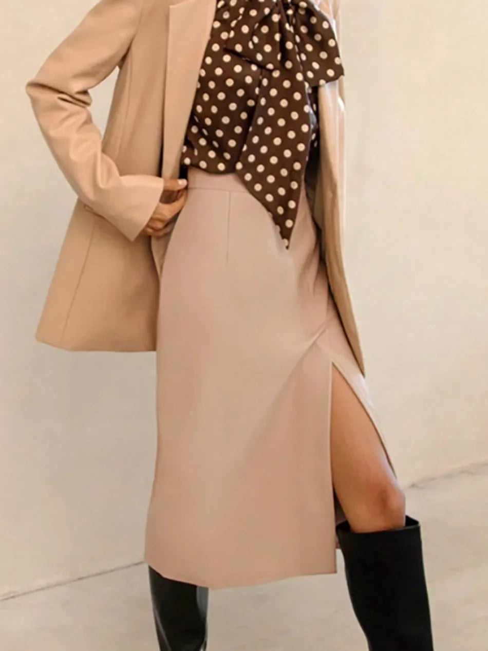 Slit High Waist Office Lady Elegance Pencil Solid Elegant Midi Skirts Mssza