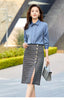 Slit Slim Hip Button Decoration Elegant Office And Casual Skirts Mssza
