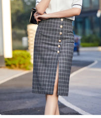Slit Slim Hip Button Decoration Elegant Office And Casual Skirts Mssza