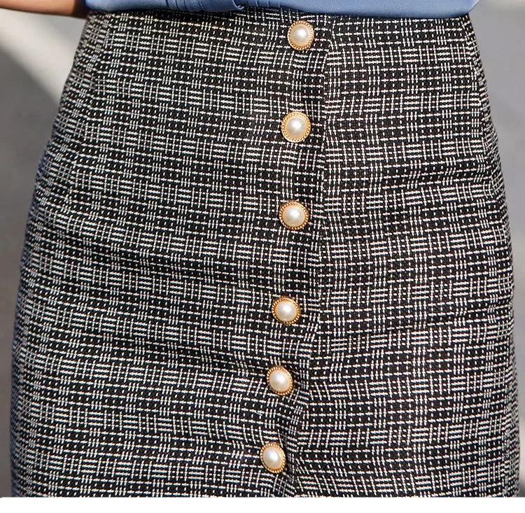 Slit Slim Hip Button Decoration Elegant Office And Casual Skirts Mssza