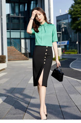 Slit Slim Hip Button Decoration Elegant Office And Casual Skirts Mssza