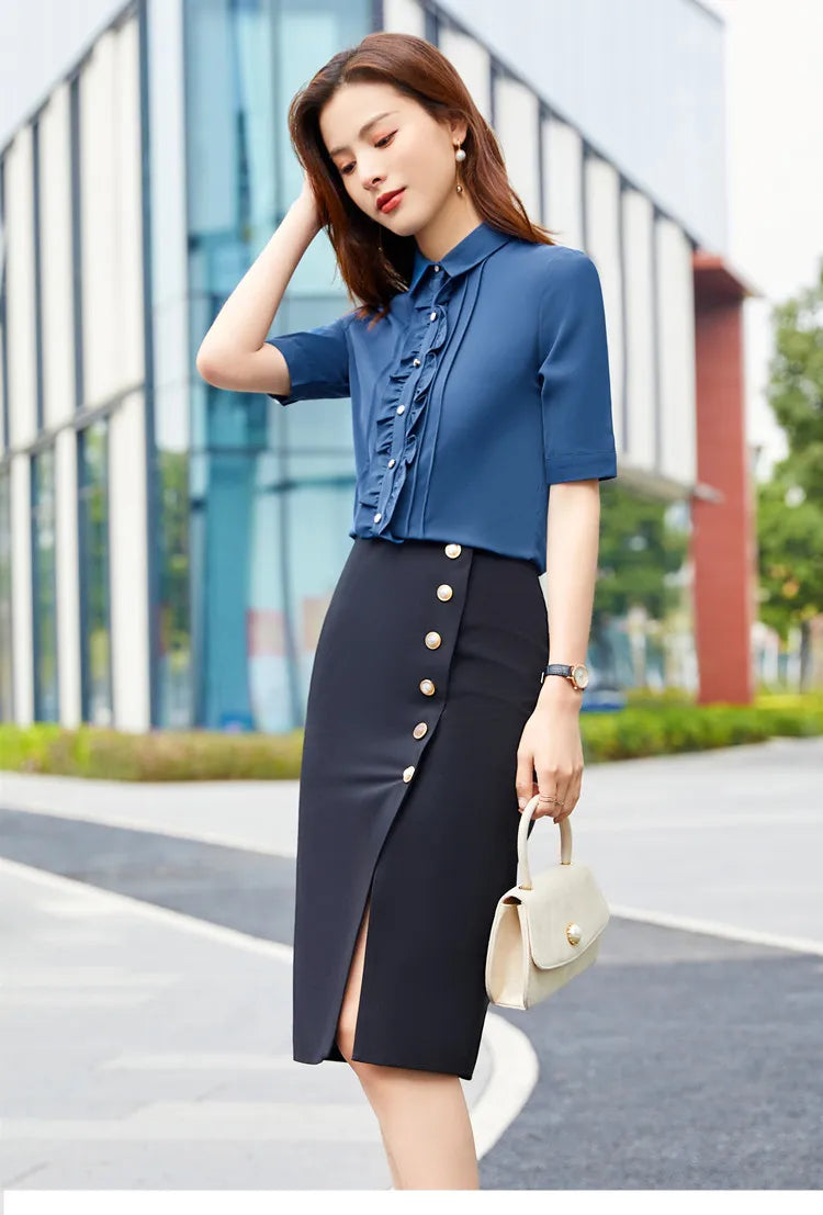 Slit Slim Hip Button Decoration Elegant Office And Casual Skirts Mssza
