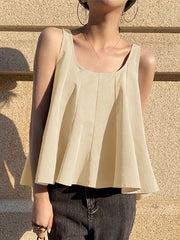 Solid A-line Sleeveless Scoop Neck Tank Top Mssza
