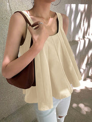 Solid A-line Sleeveless Scoop Neck Tank Top Mssza