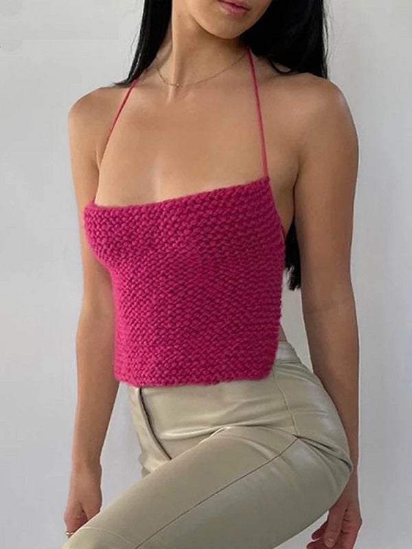 Solid Backless Bandage Stretchy Skinny Tank Top Mssza
