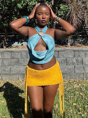 Solid Bandage Tassel Body-shaping High Waist Bottoms Daily Wild Streetwear Mini Skirts Mssza