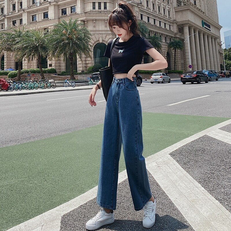 Solid Casual High Waist Straight Loose Pants Mssza