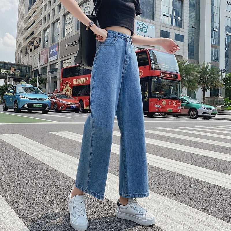 Solid Casual High Waist Straight Loose Pants Mssza