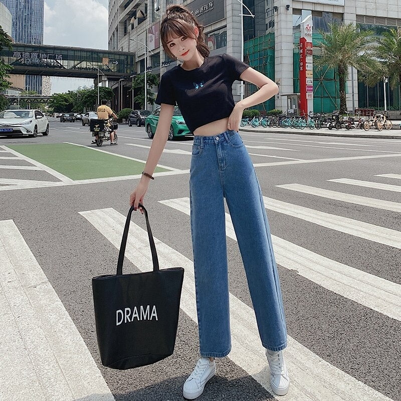 Solid Casual High Waist Straight Loose Pants Mssza